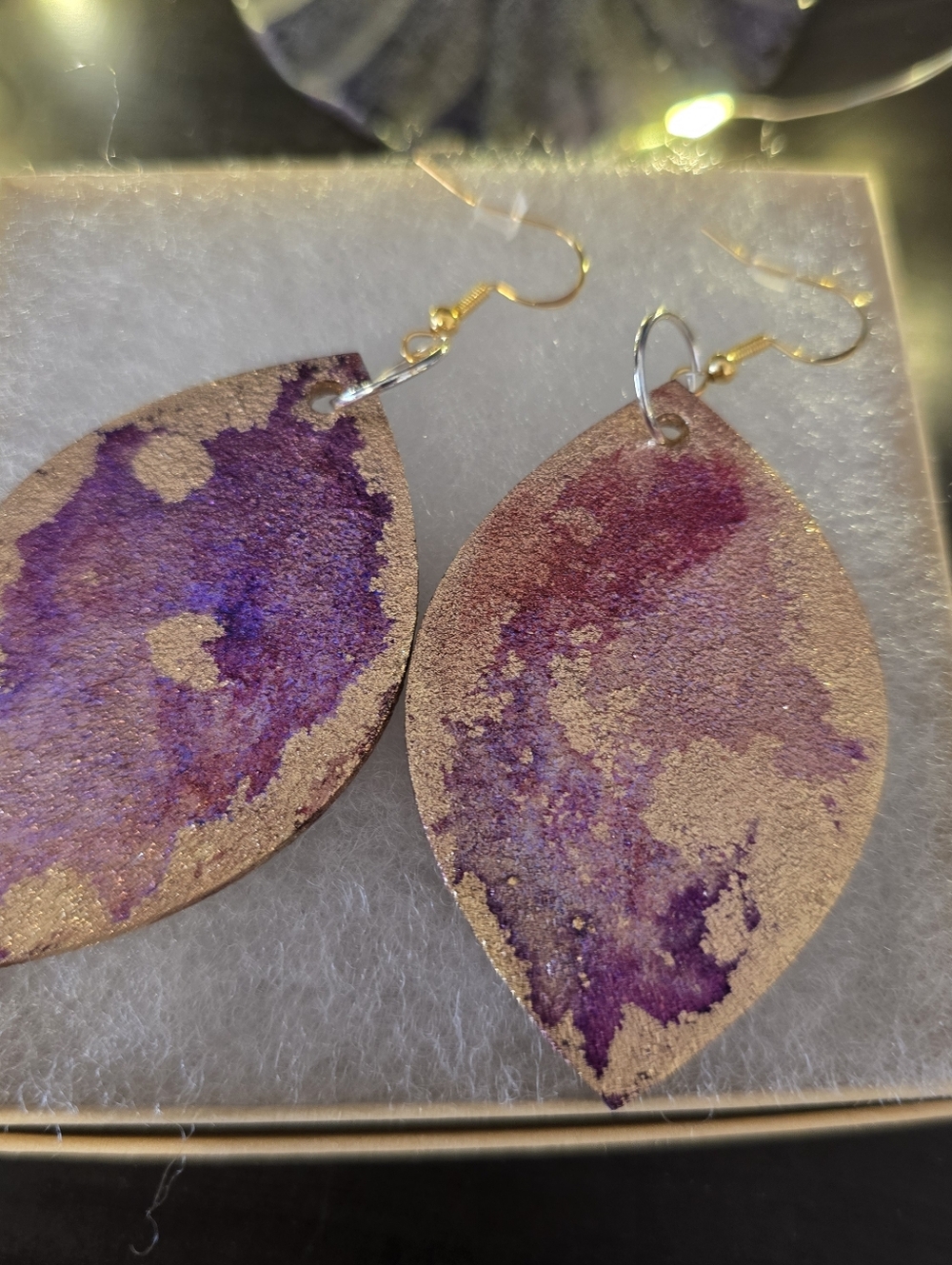 HANDCRAFTED Wood Dangle Earrings HANDPAINTED Delicate Piercing ARTISAN Jewelry